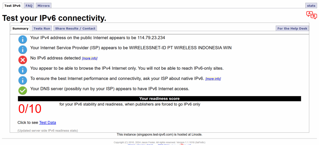 Contoh provider tak punya ipv6